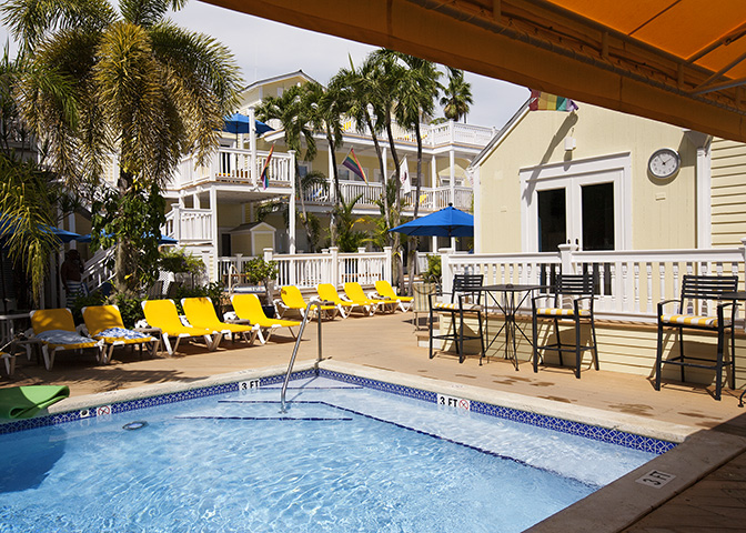 Pool View showing swimming pool, lounge chars and stools